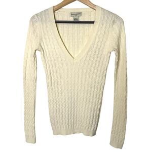 Banana Republic Angora Rabbit Cotton Cable Knit Ivory Sweater Women XS Preppy